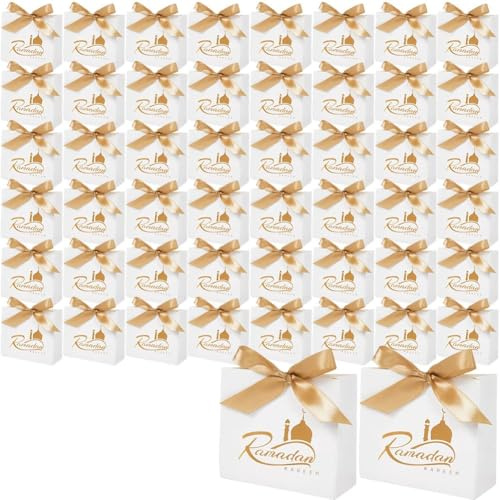 Zghhc 50 Stück Eid-geschenktüten, Ramadan-snacktüten Goldband, Wiederverwendbare Eid-Mubarak-tüten Für Geschenke Und Festliche Verpackungen