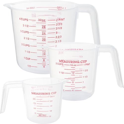 Lekeeu Plastic Measuring Jugs 3PCS, Kitchen Baking Jugs Set Measuring Cups | Clear Measuring Cup with Handle Graduated Beakers Mixing Cups for Cooking Baking, Stackable Multi-Purpose Flour