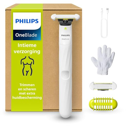 Philips OneBlade Intimate, Intimrasur, Trimmen & Rasieren mit extra Hautschutz, Für eine gründliche und angenehme Rasur – ohne komplett glatt zu rasieren, Modell QP1924/28