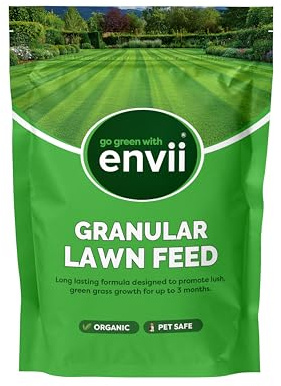 Envii Granular Lawn Feed Fertiliser, Organic Slow Release Lawn Feed for Greener, Healthier Grass, Pet & Wildlife Safe, Non Scorch Formula, Feeds for Up to 3 Months 1kg
