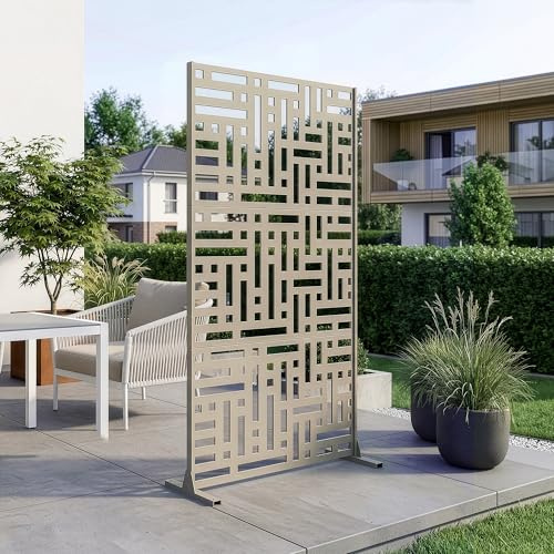 casa.pro Trennwand Bernalda Raumteiler 180 x 90 cm Balkonsichtschutz Outdoor Indoor Raumtrenner Terrasse Garten Stahl Paravent freistehend Knoblauchbeige
