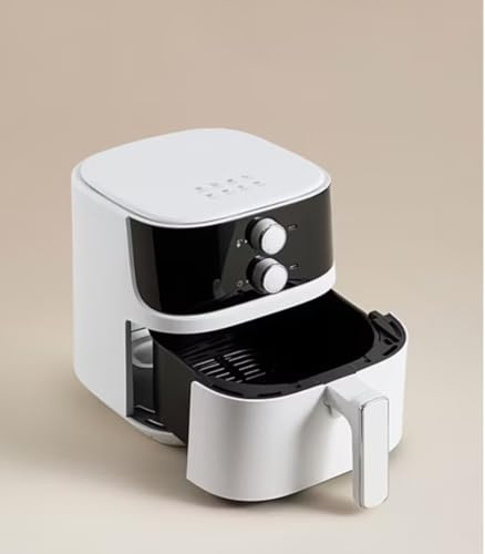 White Manual Air Fryer, 4L Capacity, Compact Kitchen Appliance with Temperature and Timer Controls