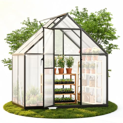 Ollewiellan Serre en aluminium, 123 x 180 x 195 cm, plaques alvéolaires en polycarbonate de 4 mm, serre à tomates résistante à l'hiver, ventilation de jardin