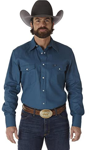 Wrangler Men's Big-Tall Authentic Cowboy Cut Work Western Short Sleeve Shirt,Indigo,17.5 Inches Neck 34 Inches Sleeve
