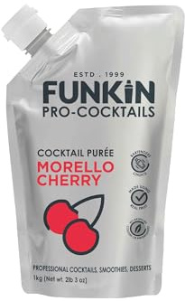 FUNKIN Morello Cherry Puree Cocktail Mixer | Made with Real Fruit | Fresh Fruit Puree for Professional Cocktails, Smoothies, & Desserts | 0% ABV | Resealable Pouch | 1kg, Pack of 1