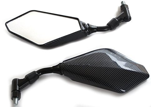 Motorrad Spiegel Paar 10mm Gewinde - Schwarz Stiele mit Glänzend Carbon-Finish