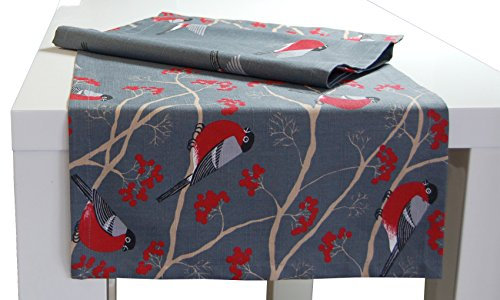 beties „Beeren Vögel“ Tischläufer ca. 40x150 cm Vogel Bird Baum Tischband in interessanter Größenauswahl hochwertig & angenehm 100% Baumwolle Farbe (Stone)