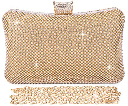 BAIGIO Damen Clutch Gold Abendtasche Glitzer Tasche Elegant Brauttasche Strass Handtasche Glitter Umhängetasche mit Strass für Party Hochzeit