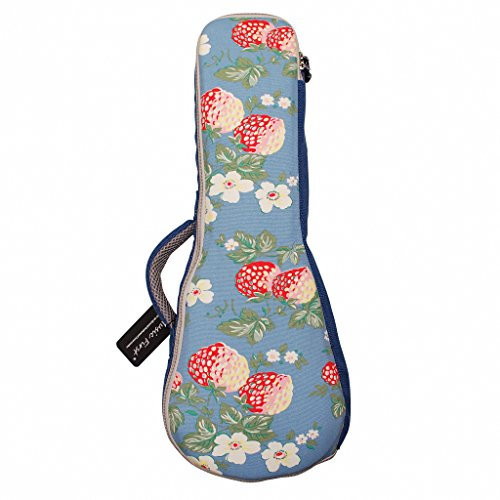 MUSIC FIRST Ukulele-Tasche aus Leinen, 58,4 cm 61 Konzert-Vintage-Stil, Motiv: Erdbeerblumen, Ukulele-Tasche, originelles Design (58,4 Konzert, Erdbeerblumen)