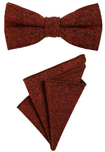 DonDon Papillon da uomo 12 x 6 cm di dimensioni regolabili abbinato a un fazzoletto da taschino 23 x 23 cm colorato in cotone arancione-nero