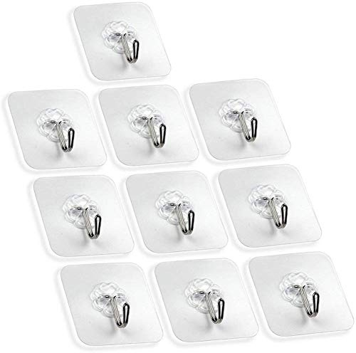 10 Stücke Haken Selbstklebend Wiederverwendbar Transparenter Klebehaken Handtuchhaken Kleiderhaken Wasserfest Badezimmer Haken Ohne Bohren für Küche Bad Wand & Decke Aufhänger, Max 10kg, von DUBENS
