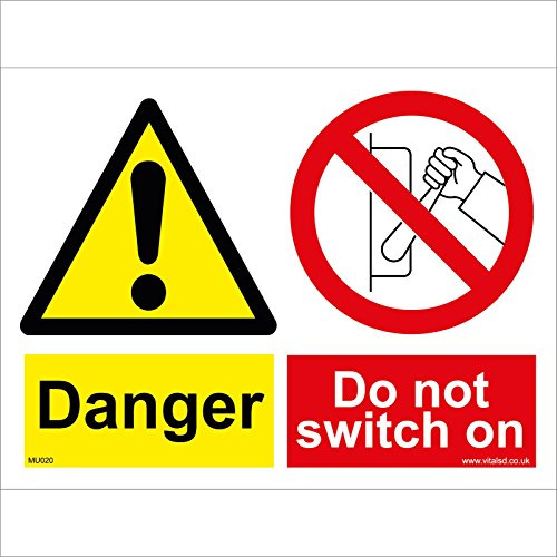 MU020 Multiple Sign Danger DO NOT Switch ON Signs 150mm x 100mm Magnetic - Vehicle Grade