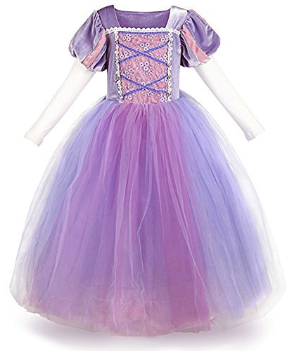 IBTOM CASTLE Kinder Mädchen Kostüm Prinzessin Rapunzel Lang Kleid Party Cosplay Verkleidung Festlich Karneval 5-6 Jahre