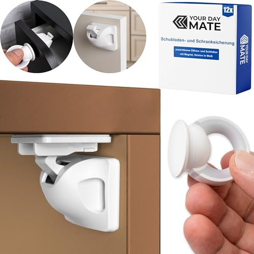 Serratura invisibile per cassetti e armadi, set completo per un massimo di 12 cassetti, con istruzioni, 12 serrature + set di chiavi, serratura magnetica a prova di bambino da incollare o avvitare