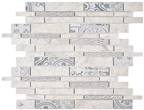 Mosaik Fliese Verbund Marmor/Keramik mix grau für WAND BAD WC KÜCHE Wandverblender Fliesenspiegel Verkleidung | 10 Matten