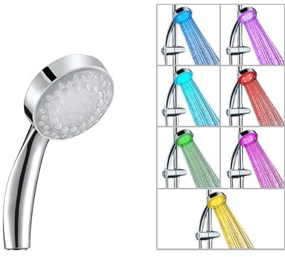Duschbrause Duschkopf Kunststoff Silber LED-Beleuchtung Bunt Rainbow