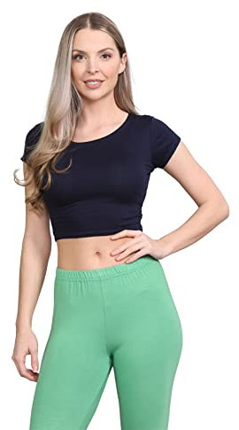 janisramone® Women's Plain Stretchy Vest Tee Mini Crop Top - Chic Cap Sleeve, Y2k Top Summer Style, Ideal Crop Tops for Women for Casual and Gym Wear Navy