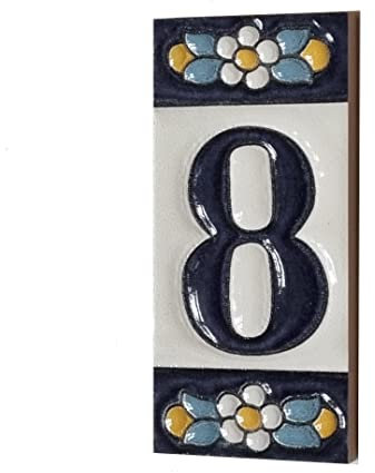 Hausnummern und Buchstaben aus Keramik, blaues Blumenmuster, Größe: 7,5 cm x 3,5 cm (Nummer 8)