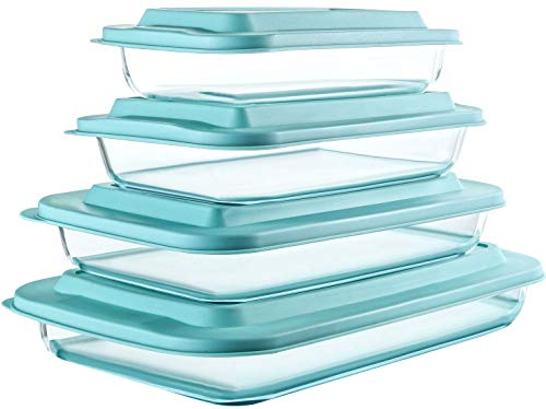 M MCIRCO 8 Piece Deep Glass Baking Dish with Lids, BPA free, Green