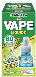 Vape, Ricarica Liquida Verdessenza,Ricarica Liquida con oli essenziali di eucalipto,Protezione per 60 Notti, Protegge dalle Zanzare Comuni e Tigre, 36 ml
