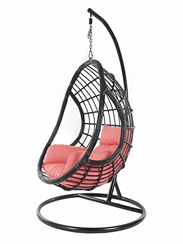 Kideo großer Hängesessel inklusive Gestell und Kissen, Polyrattan schwarz (Kissen: Nest pink [3400 Coral])