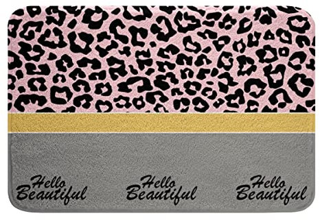 Leopard Drucken Badematte 40x60cm Rosa Schwarz Safari Gepard Drucken Badteppiche für Kinder Afrika Tiermuster rutschfest Badezimmerteppich Luxus Grau Weich Hochflor Badvorleger Zimmer Dekor