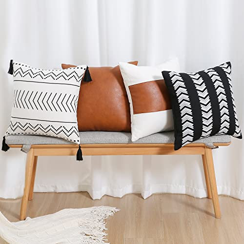 Yaertun 4er Set Boho Kissenbezug Dekorative aus Kunstleder Kissenbezüge Dekokissen, Modern Home Dekor Kissenhülle mit Quaste Getuftet Super Weich Sofakissen für Sofa Schlafzimmer 45x45cm
