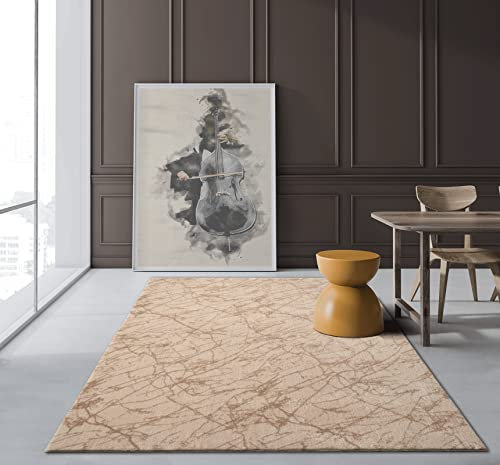 the carpet Relax Edition Moderner Flauschiger Kurzflor Teppich, Anti-Rutsch Unterseite, Waschbar bis 30 Grad, Super Soft, Felloptik, Blitz, Beige Creme, 120 x 170 cm