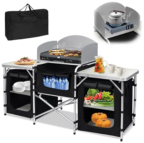 YUENFONG Campingskåp, campingskåp, kök, reseskåp, aluminium och MDF-skåp med bärväska, för utomhusaktiviteter, fester, campingentusiaster (typ A)