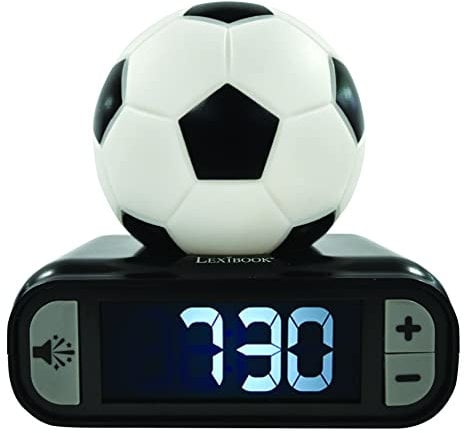 Lexibook - Reloj Despertador Digital de balón de fútbol con luz Nocturna, repetición de Alarma, Reloj, balón de fútbol Luminoso, Color Negro - RL800FO