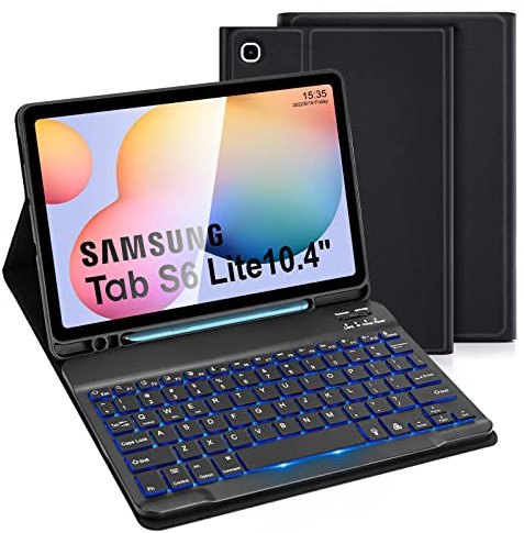LAMA Backlit Samsung Galaxy S6 Lite Tablet Case with Keyboard&Built-in S Pen Holder for Tab S6 Lite 10.4“ 2020/2022(SM-P610/P615/P613/P619)UK Layout, Slim Smart S6 Lite Tablet Case&Detachable Keyboard