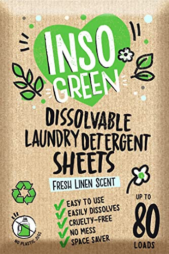 InsoGreen Fogli ecologici per detersivo per bucato, 80 lavabiancheria – 40 fogli senza plastica – nessun disordine e risparmio di spazio detersivo da viaggio