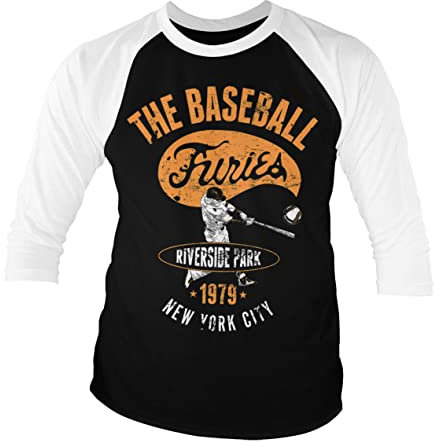 The Warriors Offizielles Lizenzprodukt Furies - Riverside Park Baseball 3/4 Ärmel T-Shirt (Weiß-Schwarz), Mittel