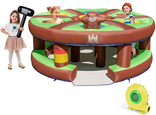 COSTWAY Giocattolo Gonfiabile per Bambini con Acchiappa la Talpa, Castello Gonfiabile per Bambini con Soffiatore, Borsa di Trasporto e Kit di Riparazione, 3-10 anni, 256 x 256 x 120cm