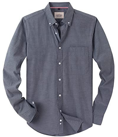 J.VER Men's Grey Oxford Shirt Long Sleeve Regular Fit Casual Plain Button Down Smart Dress Shirts for Men Adult with Pocket 3XL