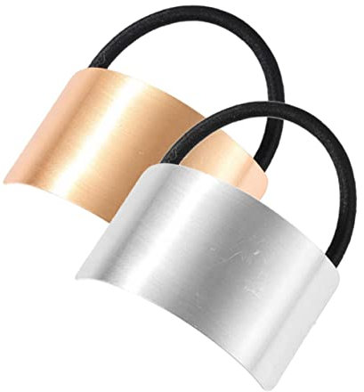 Lurrose 2 Stücke Metall Halter Pferdeschwanz Für Halter Haar Golden Punk Silber Ring Legierung Kreis Poliert Elastische Krawatten Perle Manschette Haar Manschette Silber