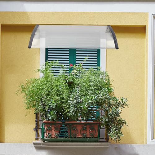 SUBTLETY 150x100cm Polycarbonat Vordach für Haustür Sonnenschutz & Regenschutz Türdach mit Transparent Polycarbonat Überdachung & Grau Rahmen Pultbogenvordach Markisen für Haustür Fenster