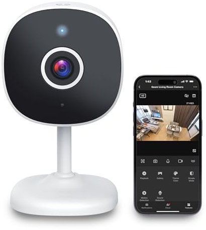 Geeni Insight - Cámara de seguridad inteligente para el hogar, 2K Quad HD, Wi-Fi, detección de movimiento, visión nocturna, audio bidireccional - Monitor de bebé, almacenamiento en nube y tarjetas SD,