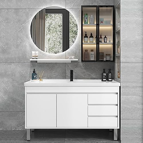 YZJJ Waschbeckenunterschrank mit Keramikwaschbecken & Spiegelschrank, modernes Badmöbel Set für Badezimmer WC, Badmöbel-Set in Betonoptik für Badezimmer (Color : Stand, Size : 100cm/39.3in)