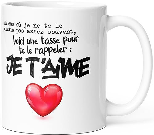 Mug Amour Je t’Aime Tasse Message Humour drôle Idée Cadeau Original pour Ami Couple Amoureux Collègue Femme Homme Copain Copine Anniversaire St Valentin Noël. Souriez dès le Réveil.