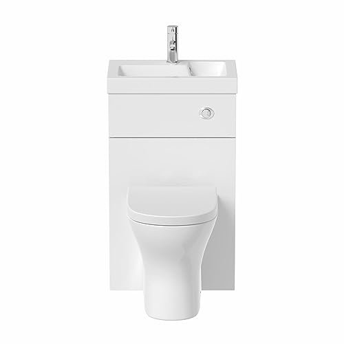 2 in 1 Toilet Basin Combi Unit Back to Wall BTW White Gloss Space Saving 500mm