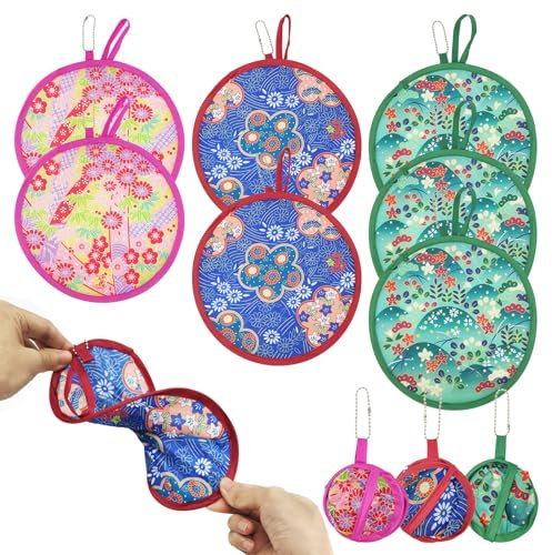 SKHAOVS 7-Piece Folding Fans, Chinese & Japanese Style, Display & Portable, Round Hand Fans for Home, Party & Wedding