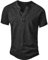 NITAGUT Men's Distressed Henley Shirts Vintage Short Sleeve T-Shirts Washed Cotton Casual V-Neck Button Tee Shirts,Black,XL