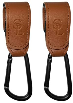 Tiny Treassures Shop Uma Haken für Kinderwagen, Leder, Braun, 2 Stück