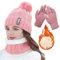 TYXHXTF Wintermütze Schal Handschuhe Set, Loop Schal Damen, Wintermütze Damen, Schal Wärmer Mütze Damen 3 in 1 Set, Warme Mütze, Schal, Handschuh-Set für Damen, Winterschal Damen, Rosa