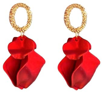 KBRPEY Ohrringe für Damen Boho Ohrringe Baumeln Ohrringe Mehrstufige Blütenblatt Ohrringe Elegant Statement Blumen Ohrringe Übertriebene Quastenohrringe(Rot)