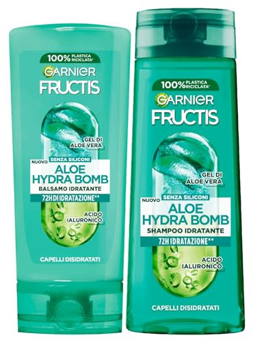 Garnier Fructis Aloe Hydra Bomb Feuchtigkeitsspendende Conditioner für dehydriertes Haar 200 ml + Garnier Fructis Aloe Hydra Bomb Feuchtigkeitsspendendes Shampoo mit Hyaluronsäure 250 ml - 2 Flaschen