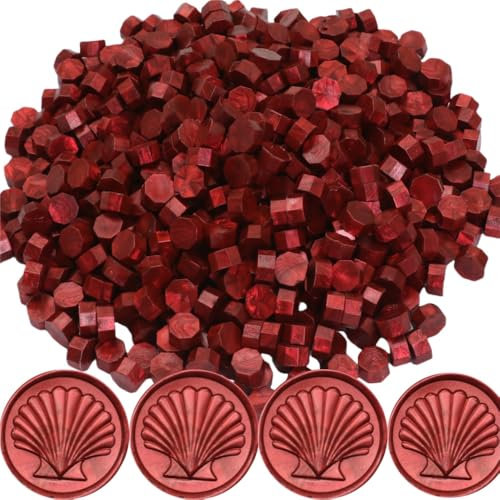 300 Stück Siegelwachs, Siegelwachs Perlen achteckiges Wachssiegel-Set für Einladungen, Karten, Umschläge, Weinpakete, Geschenkverpackungen (Feuerrot)