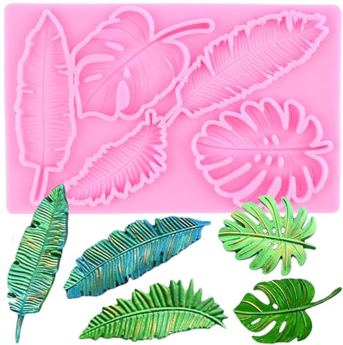 XMOLDNMS Tropical Leaf Silicone Mould Monstera Leaves Fondant Moulds Fern Leaf Candy Mould for Sugar Craft Cake Decoration Chocolate Cupcake Topper Polymer Clay Gum Paste