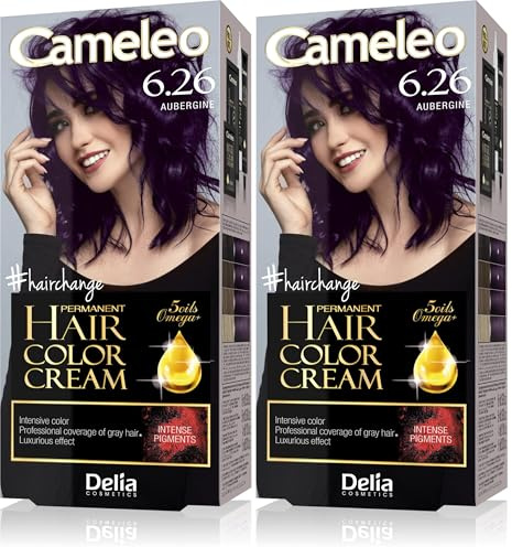 Delia Cameleo Crème colorante permanente avec oméga Plus Aubergine 6,26 (Lot de 2)